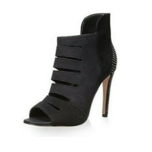 Rebecca Minkoff Black Reagan Too Peep Toe Combo Heel Stud Cut Out Boots/Booties - Picture 1 of 6